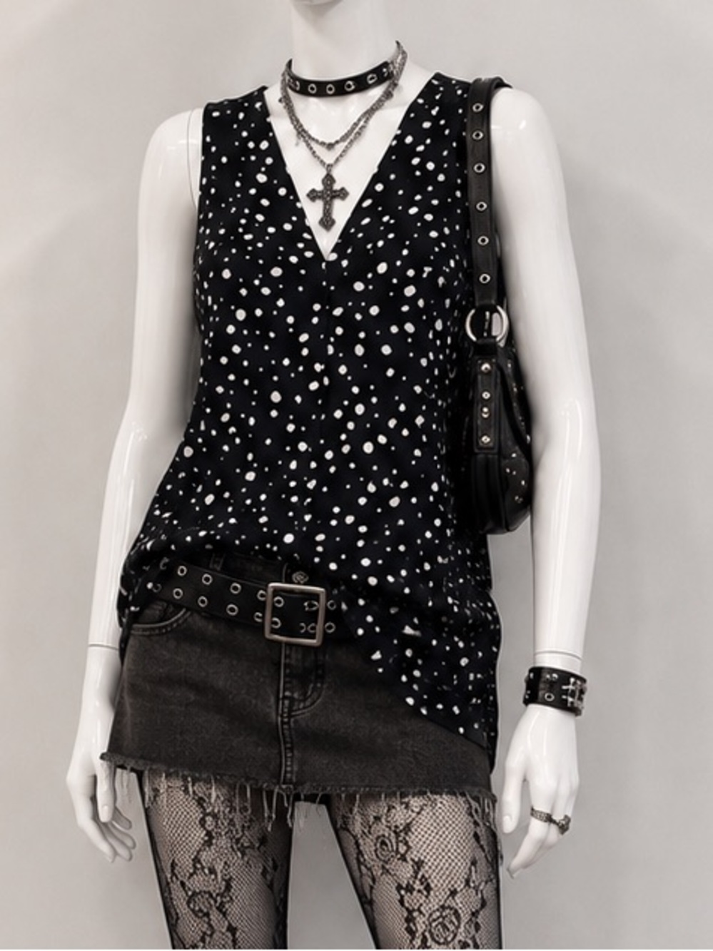 Cable & Gauge Grunge Y2K Polka Dot Sleeveless Top
